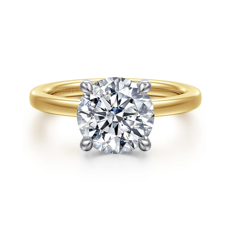 Austria - 14K White-Yellow Gold Hidden Halo Round Diamond Engagement Ring - 0.09 ct - Shot 1