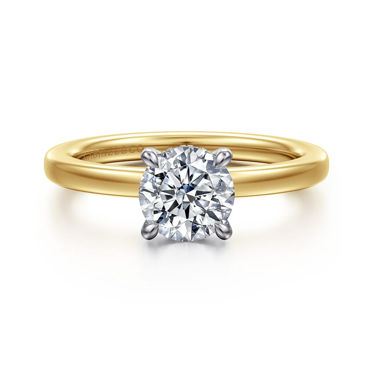 Austria - 14K White-Yellow Gold Hidden Halo Round Diamond Engagement Ring - 0.05 ct - Shot 1