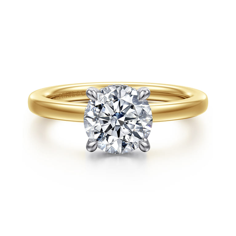 Austria - 14K White-Yellow Gold Hidden Halo Round Diamond Engagement Ring - 0.07 ct - Shot 1