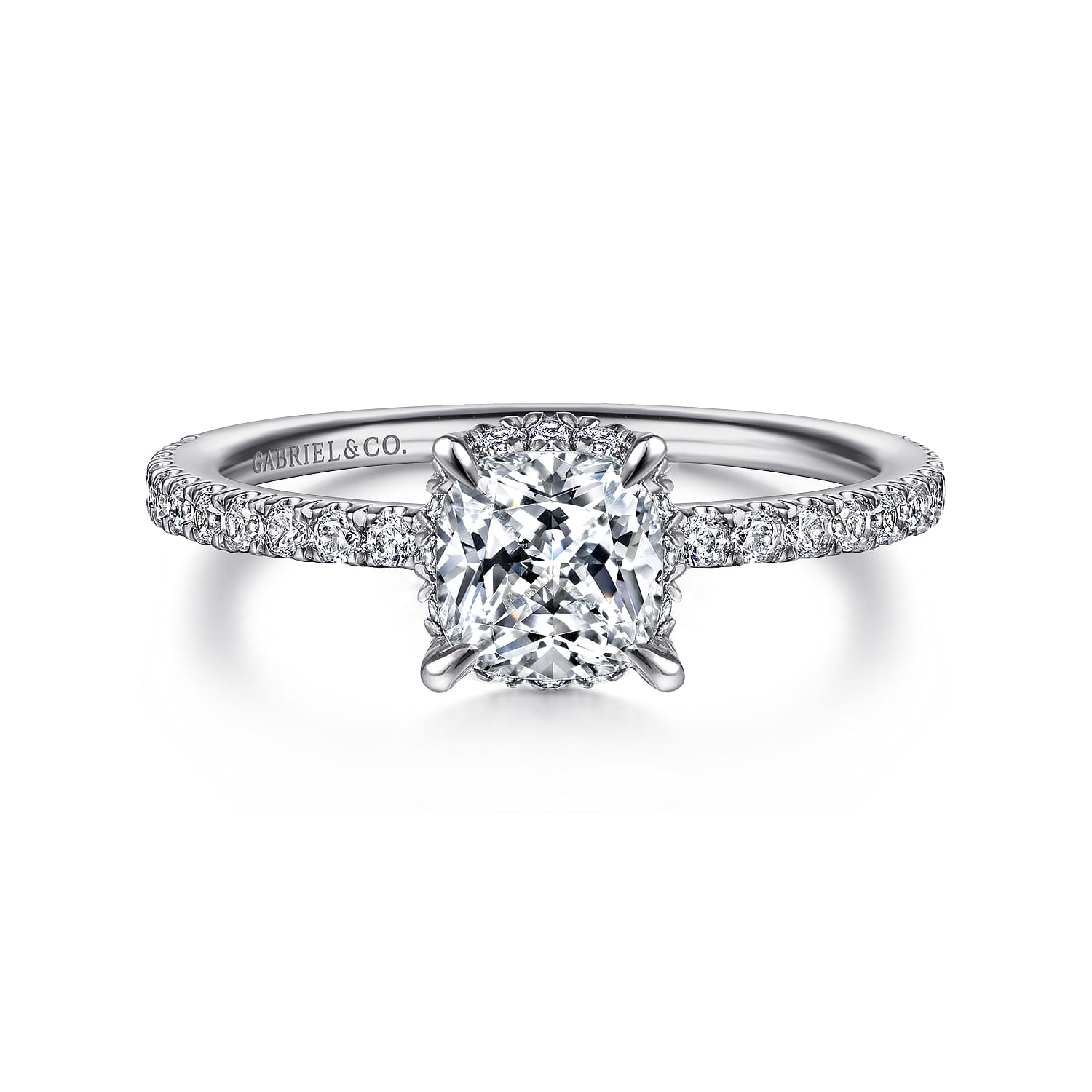 Hart - Platinum Cushion Hidden Halo Diamond Engagement Ring - 0.25 ct - Shot 1