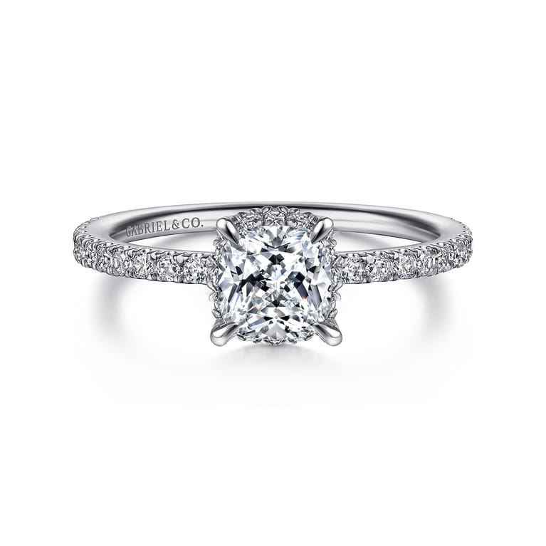 Hart - Platinum Cushion Hidden Halo Diamond Engagement Ring - 0.25 ct - Shot 1