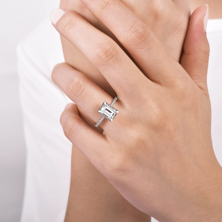 Hart - Platinum Hidden Halo Emerald Cut Diamond Engagement Ring - 0.35 ct - Shot 6
