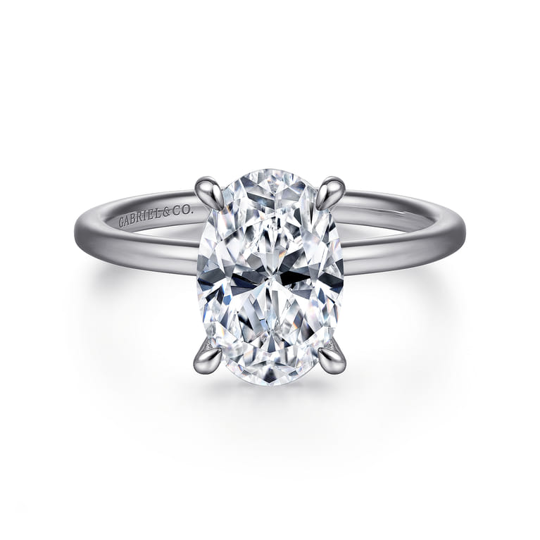 Cari - Platinum Hidden Halo Oval Diamond Engagement Ring - 0.05 ct - Shot 1