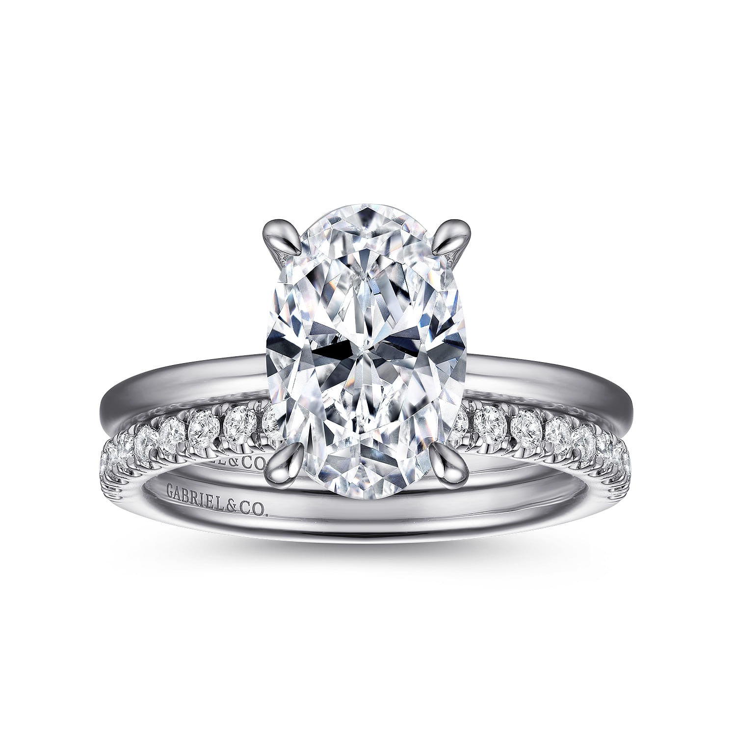 Cari - Platinum Hidden Halo Oval Diamond Engagement Ring - 0.05 ct - Shot 4