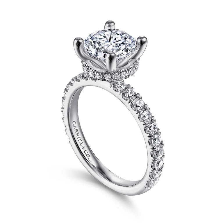 Alina - Platinum Hidden Halo Round Diamond Engagement Ring - 0.68 ct - Shot 3