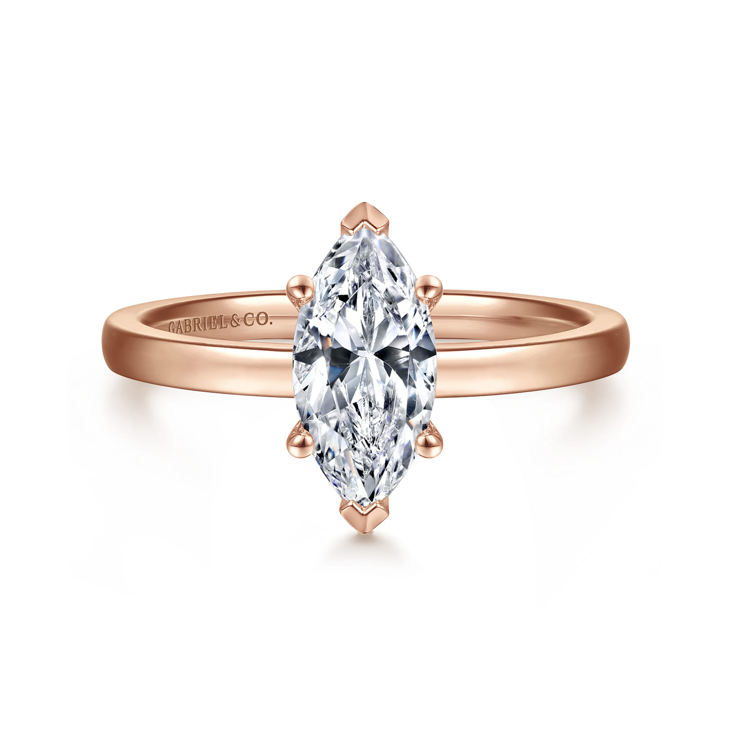 Paula - 14K Rose Gold Marquise Shape Diamond Engagement Ring - Shot 1