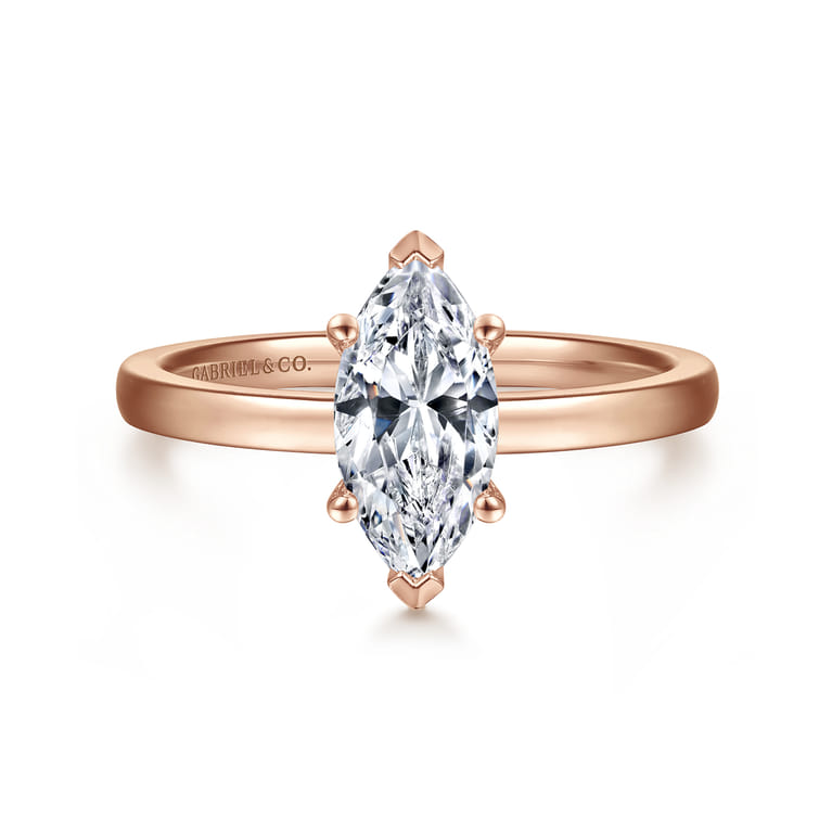 Paula - 14K Rose Gold Marquise Shape Diamond Engagement Ring - Shot 1