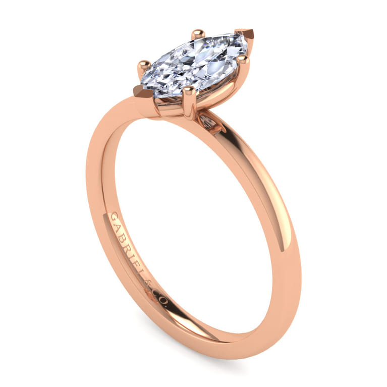 Paula - 14K Rose Gold Marquise Shape Diamond Engagement Ring - Shot 3