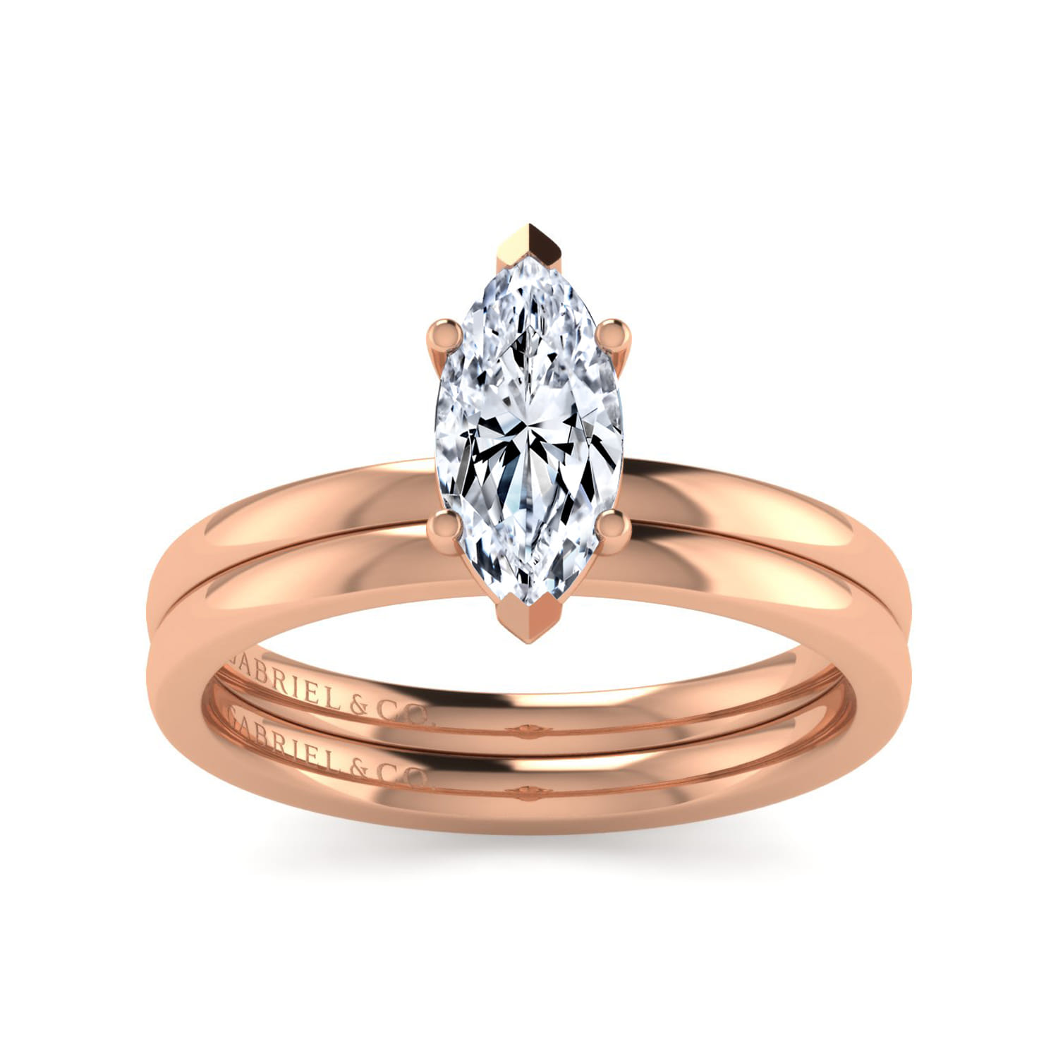 Paula - 14K Rose Gold Marquise Shape Diamond Engagement Ring - Shot 4
