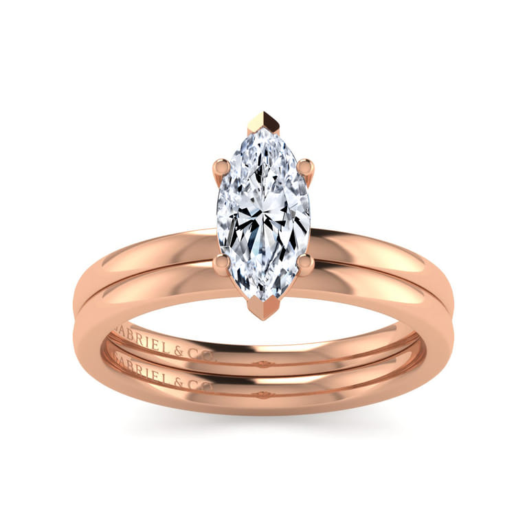 Paula - 14K Rose Gold Marquise Shape Diamond Engagement Ring - Shot 4