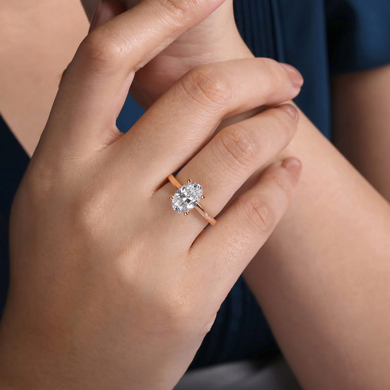 Paula - 14K Rose Gold Oval Diamond Engagement Ring - Shot 6