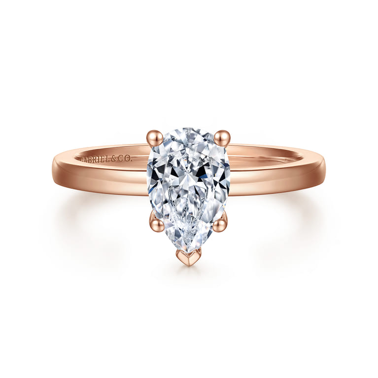 Paula - 14K Rose Gold Pear Shape Diamond Engagement Ring - Shot 1