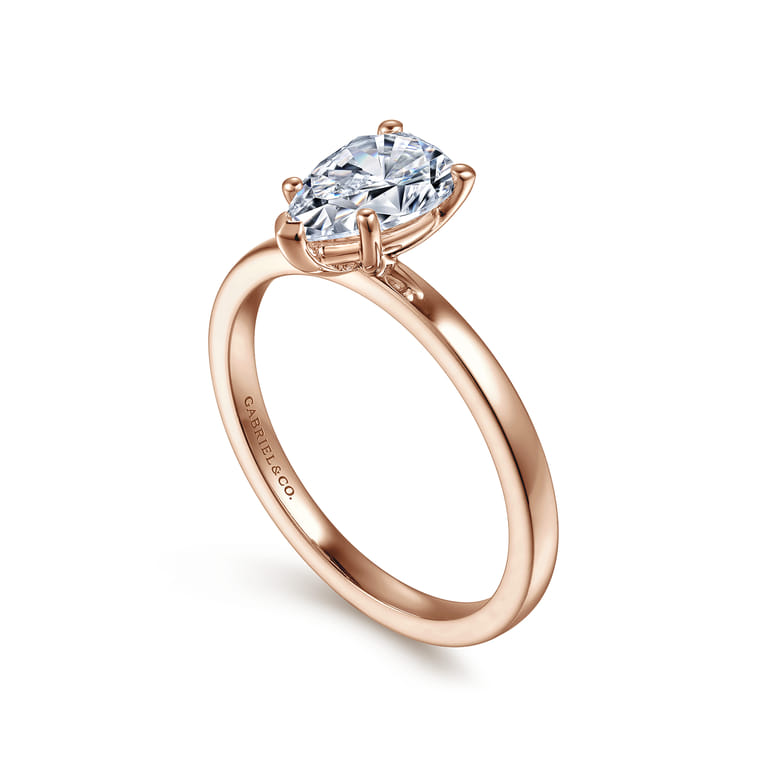 Paula - 14K Rose Gold Pear Shape Diamond Engagement Ring - Shot 3