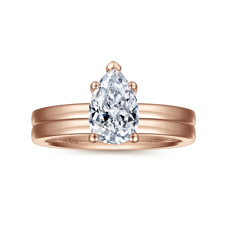 Paula - 14K Rose Gold Pear Shape Diamond Engagement Ring - Shot 4