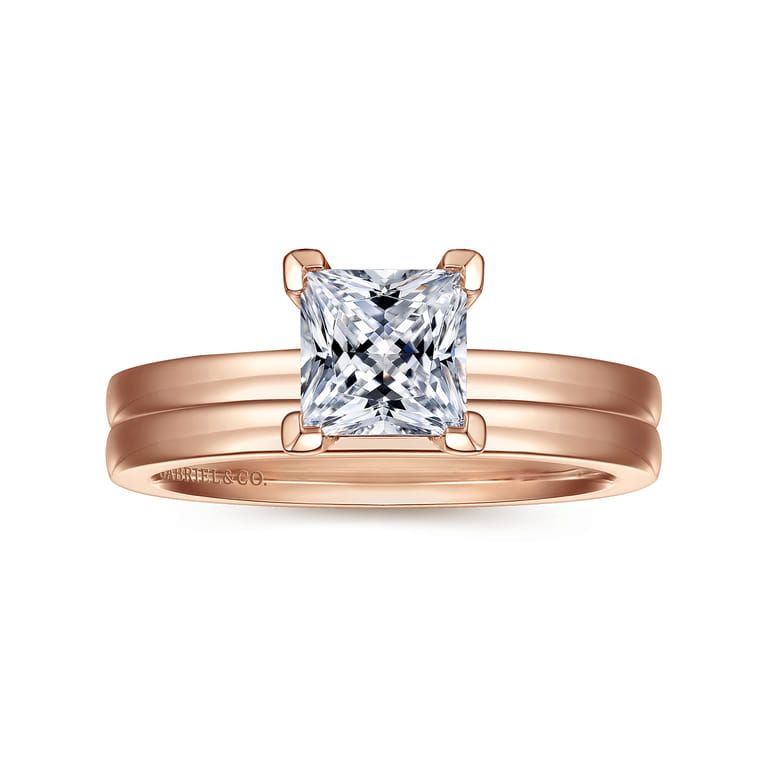Paula - 14K Rose Gold Princess Cut Diamond Engagement Ring - Shot 4