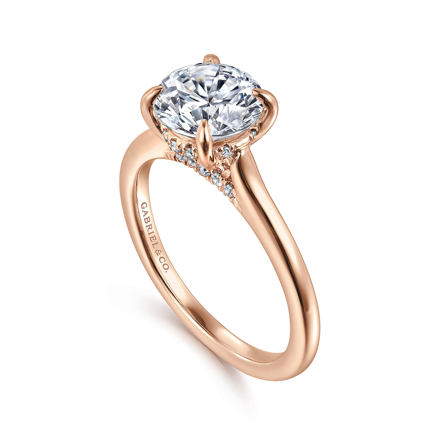 Ericka - 14K Ros+D145e Gold Round Diamond Engagement Ring - 0.12 ct - Shot 3