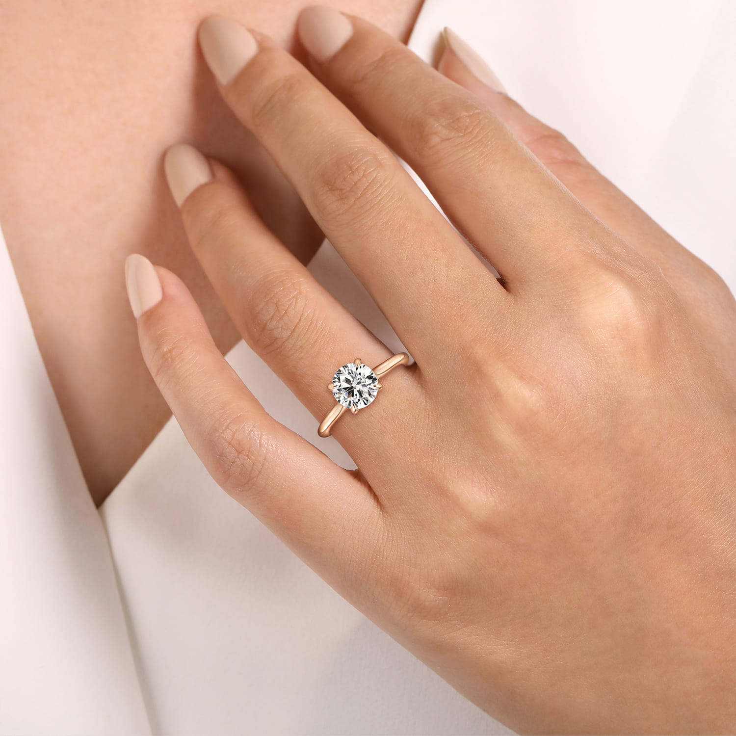Ericka - 14K Ros+D145e Gold Round Diamond Engagement Ring - 0.12 ct - Shot 5