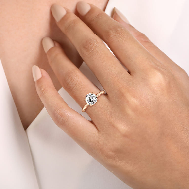 Ericka - 14K Ros+D145e Gold Round Diamond Engagement Ring - 0.12 ct - Shot 5