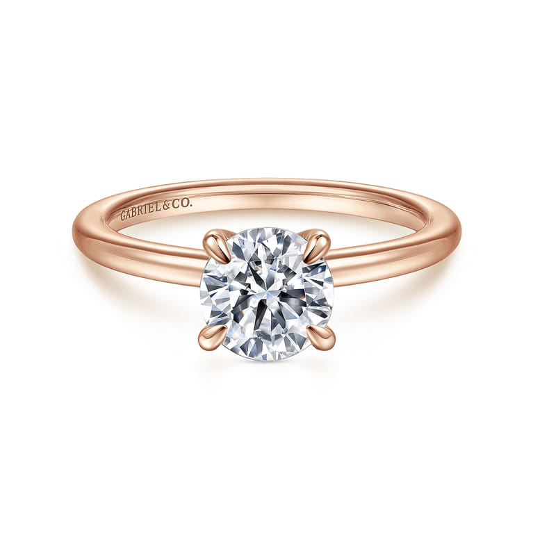 Ali - 14K Rose Gold Round Diamond Engagement Ring - Shot 1
