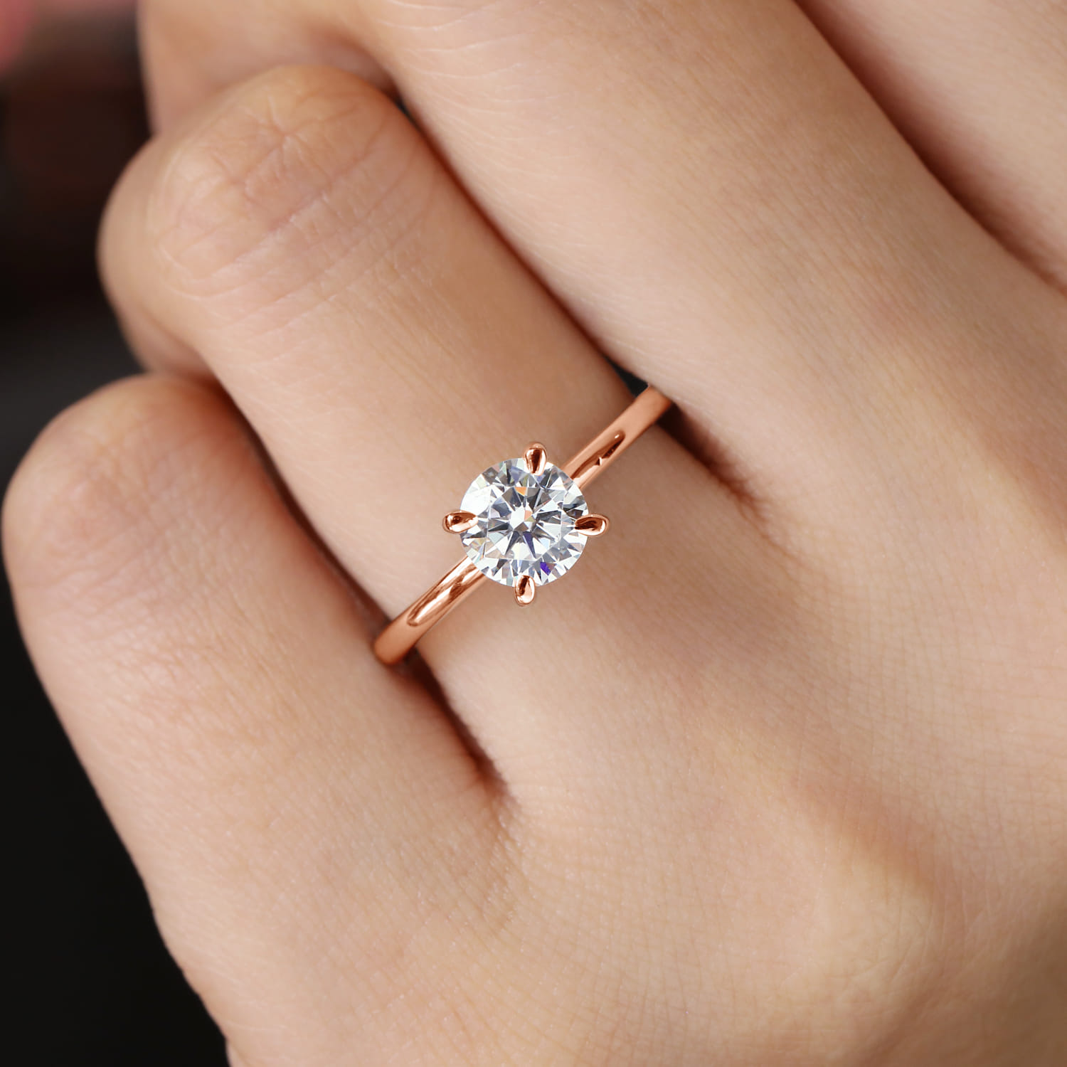 Ali - 14K Rose Gold Round Diamond Engagement Ring - Shot 6