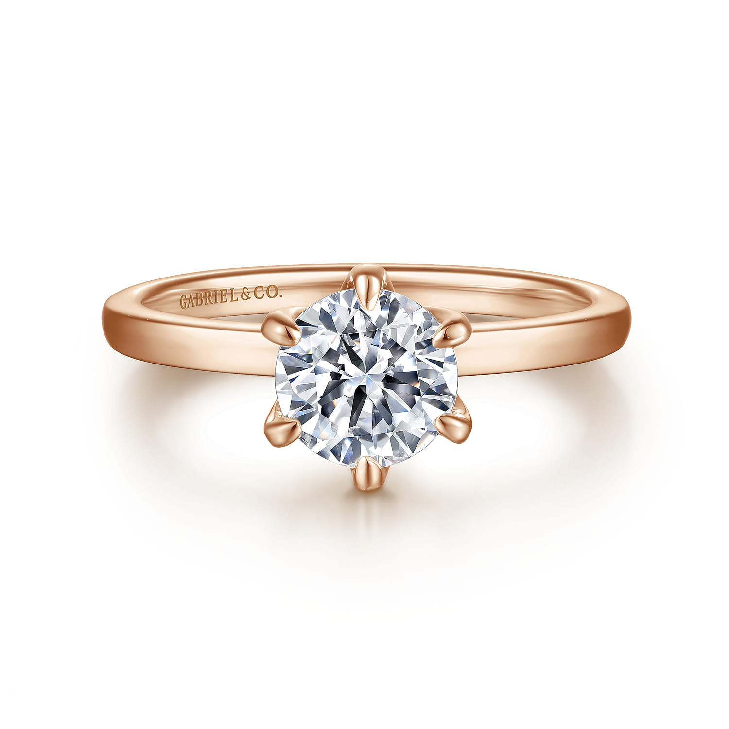 Emma - 14K Rose Gold 6 Prong Round Solitaire Engagement Ring - Shot 1