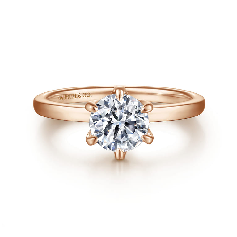 Emma - 14K Rose Gold 6 Prong Round Solitaire Engagement Ring - Shot 1