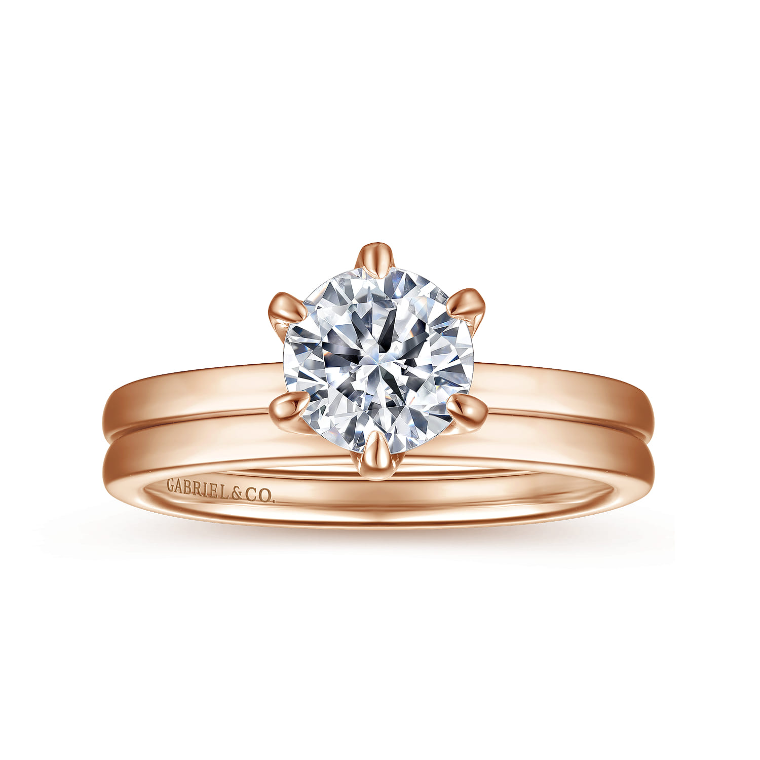 Emma - 14K Rose Gold 6 Prong Round Solitaire Engagement Ring - Shot 4
