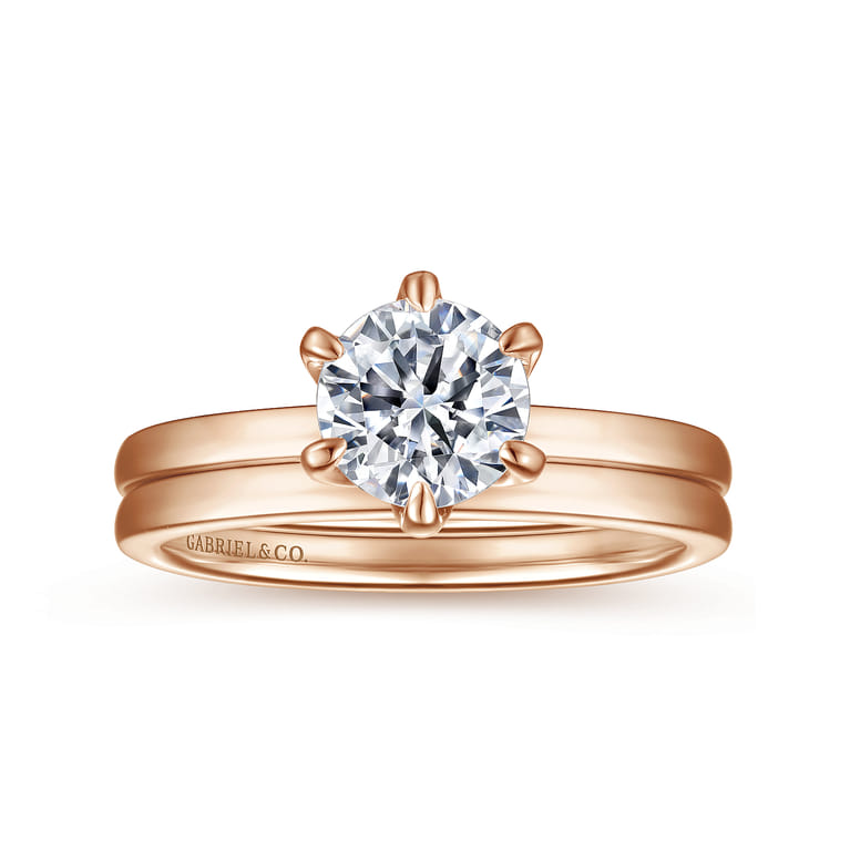 Emma - 14K Rose Gold 6 Prong Round Solitaire Engagement Ring - Shot 4