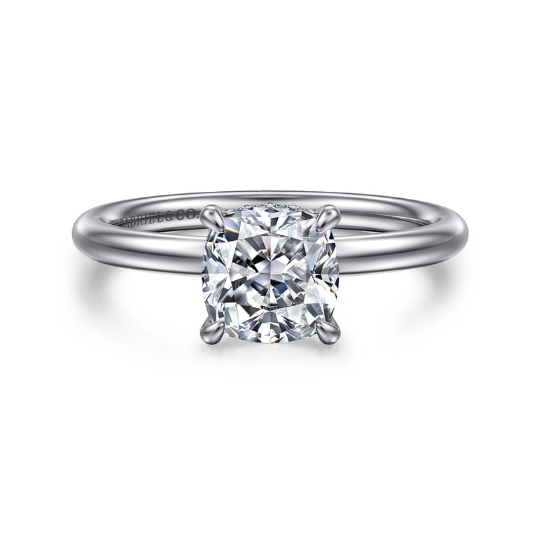 Elia - 14K White Gold Solitaire Cushion Cut Diamond Engagement Ring - 0.05 ct - Shot 1