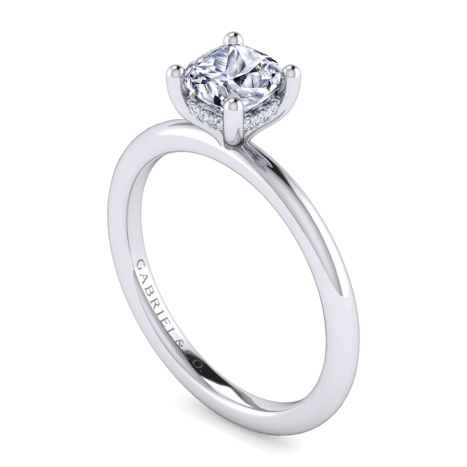 Ady - 14K White Gold Cushion Hidden Halo Diamond Engagement Ring - 0.05 ct - Shot 3