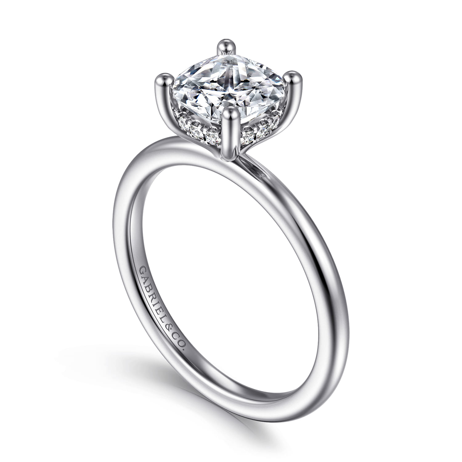 Ady - 14K White Gold Hidden Halo Cushion Diamond Engagement Ring - 0.07 ct - Shot 3
