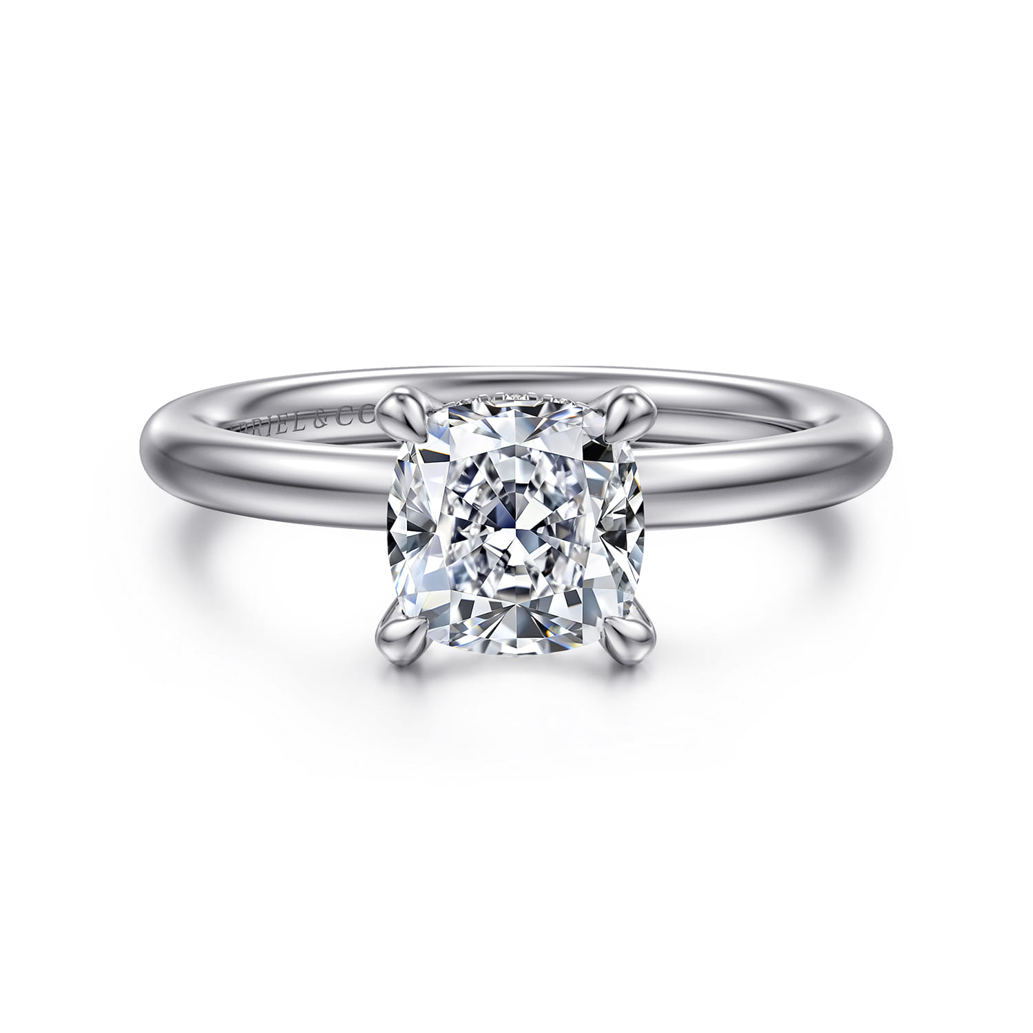Daniele - 14K White Gold Cushion Cut Solitaire Diamond Engagement Ring - 0.14 ct - Shot 1