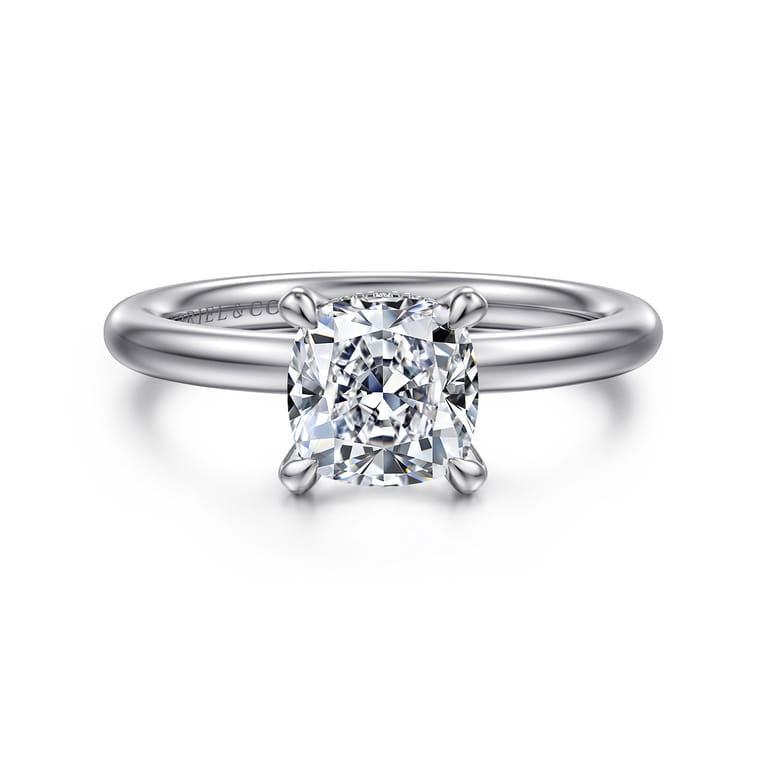 Daniele - 14K White Gold Cushion Cut Solitaire Diamond Engagement Ring - 0.14 ct - Shot 1