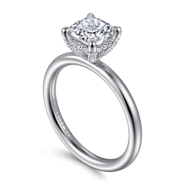 Daniele - 14K White Gold Cushion Cut Solitaire Diamond Engagement Ring - 0.14 ct - Shot 3