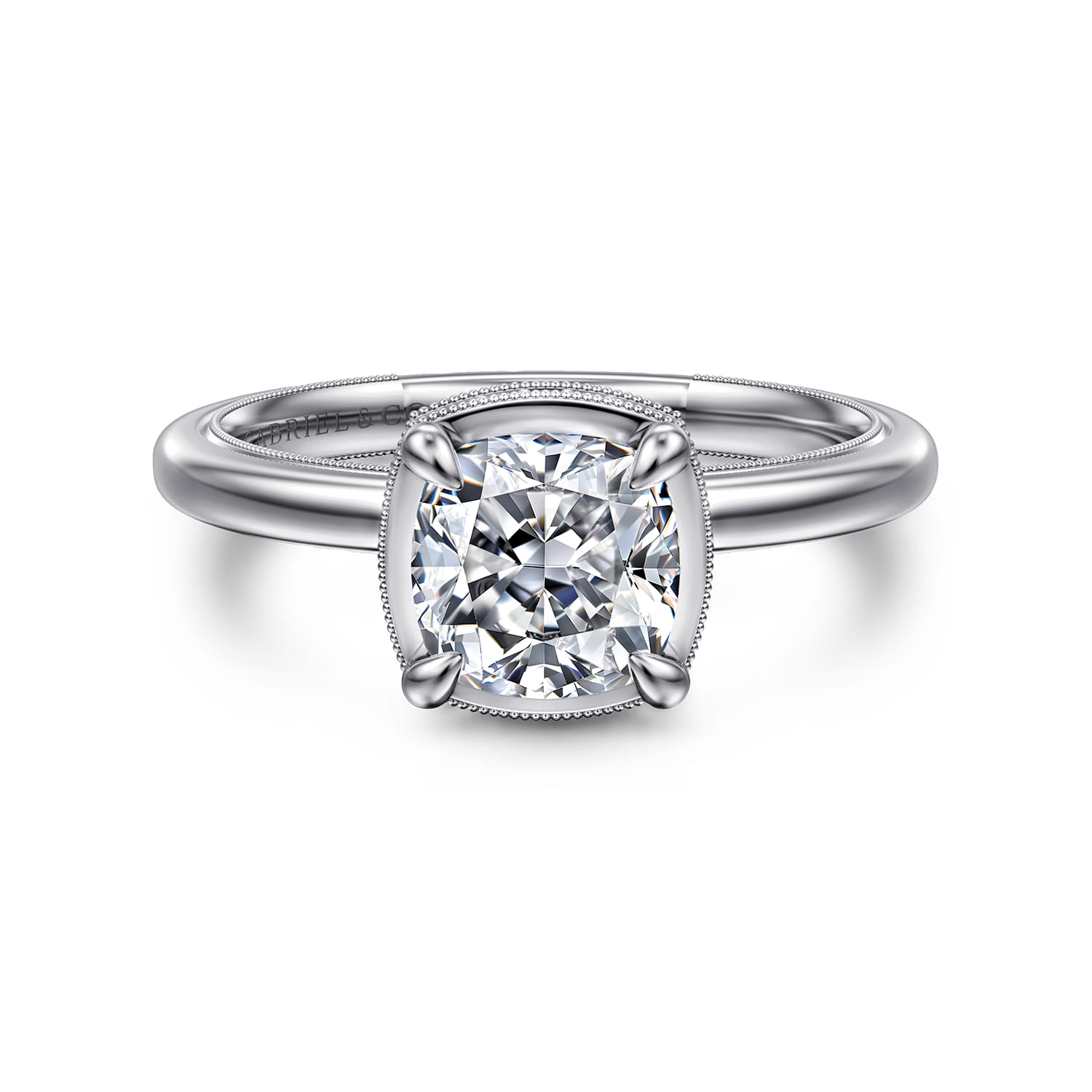 Catallina - 14K White Gold Cushion Bezel Prong Diamond Engagement Ring - 0.16 ct - Shot 1