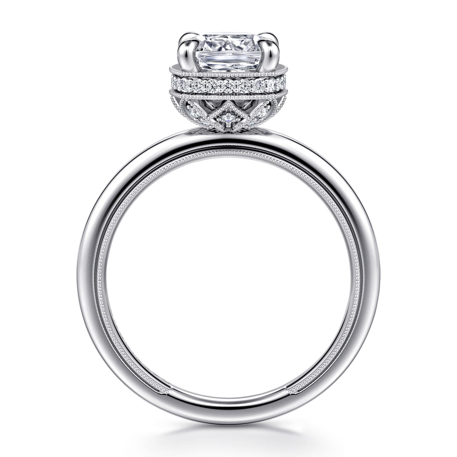 Catallina - 14K White Gold Cushion Bezel Prong Diamond Engagement Ring - 0.16 ct - Shot 2