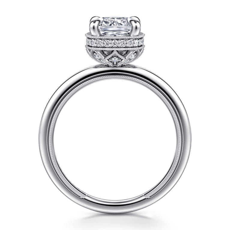 Catallina - 14K White Gold Cushion Bezel Prong Diamond Engagement Ring - 0.16 ct - Shot 2