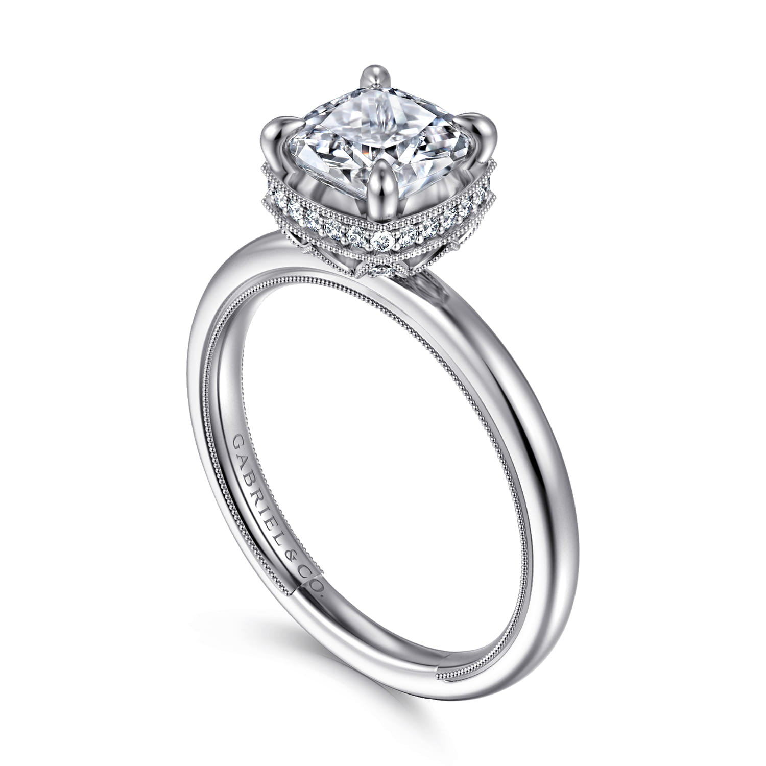 Catallina - 14K White Gold Cushion Bezel Prong Diamond Engagement Ring - 0.16 ct - Shot 3