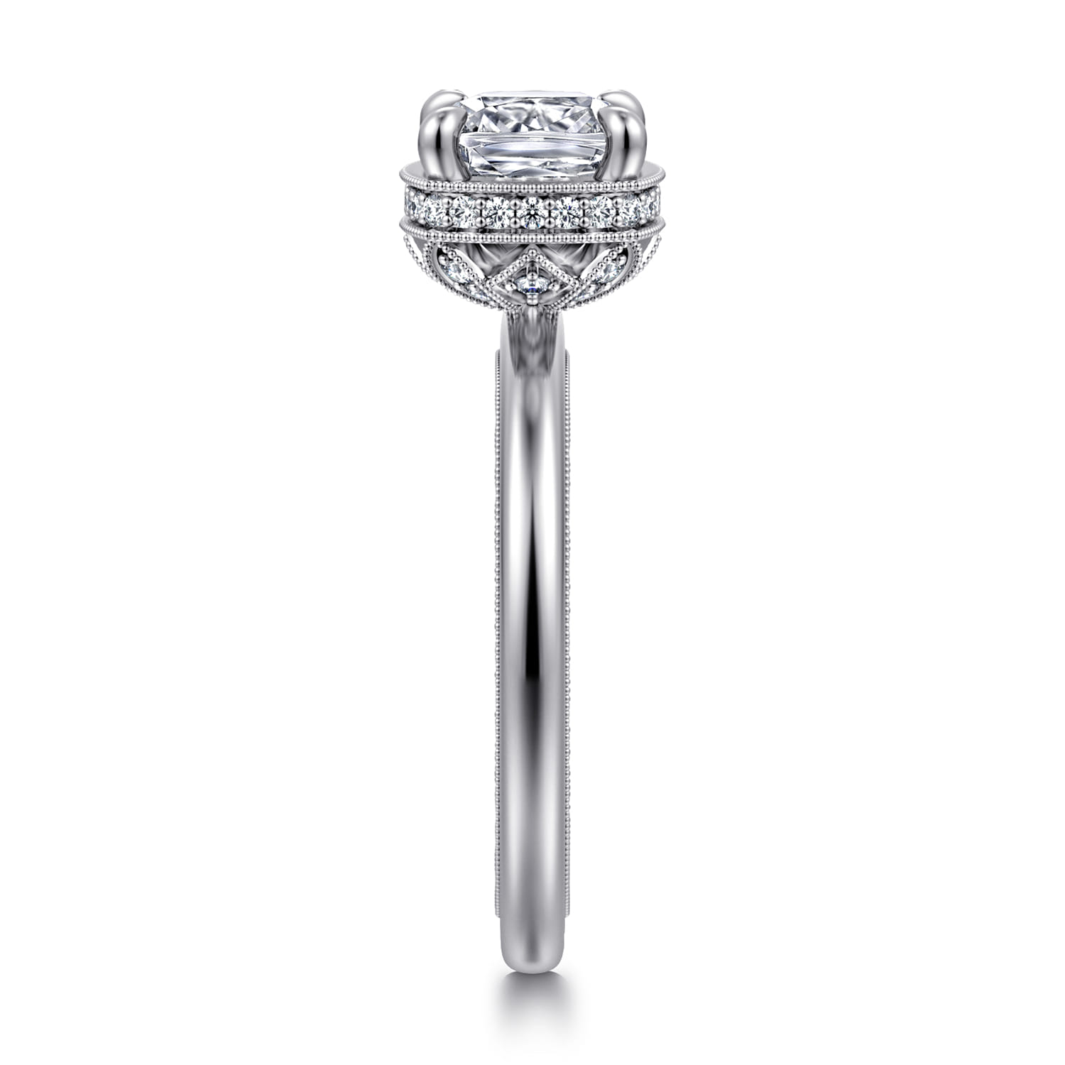 Catallina - 14K White Gold Cushion Bezel Prong Diamond Engagement Ring - 0.16 ct - Shot 4