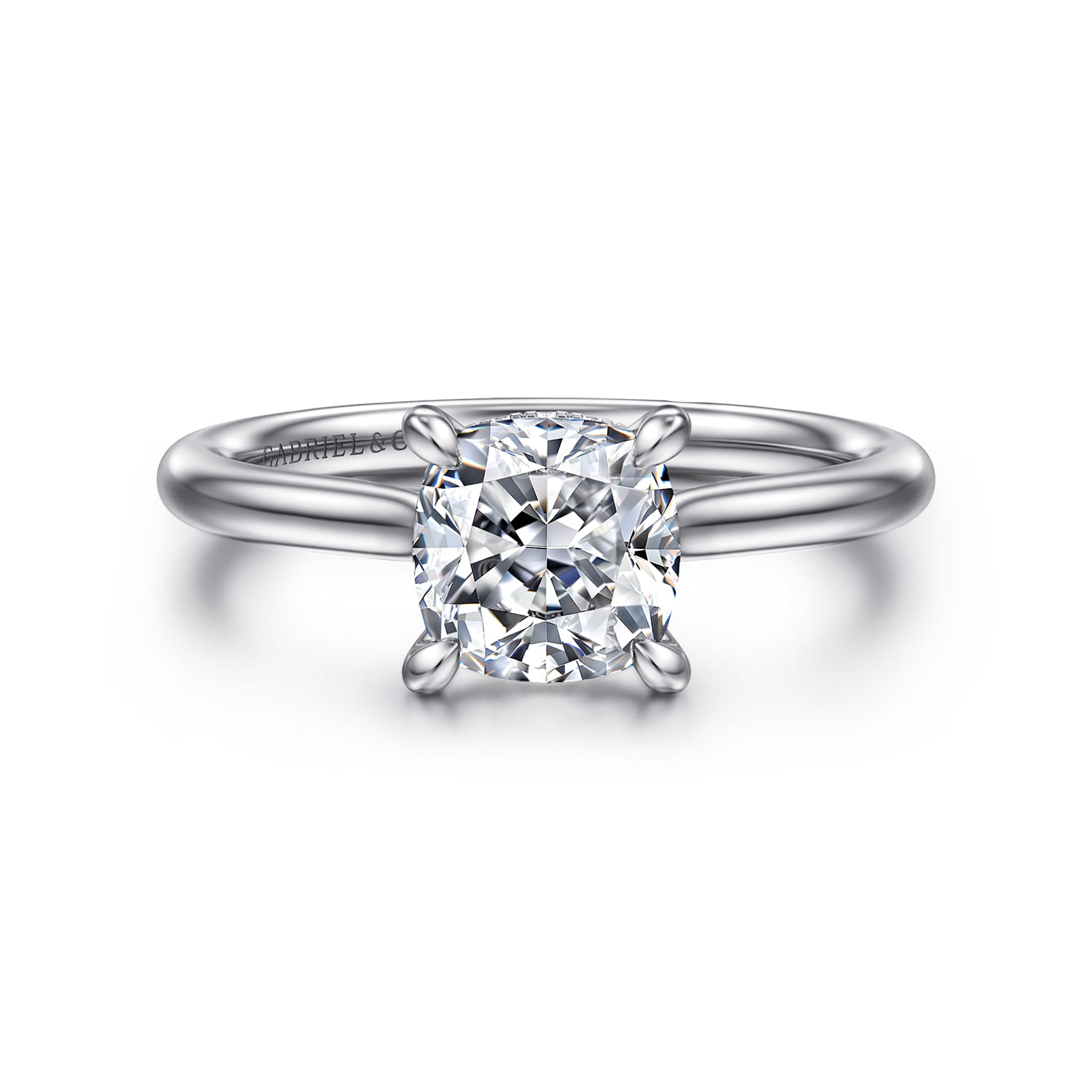 Aure - 14K White Gold Cushion Cut Solitaire Diamond Engagement Ring - 0.05 ct - Shot 1