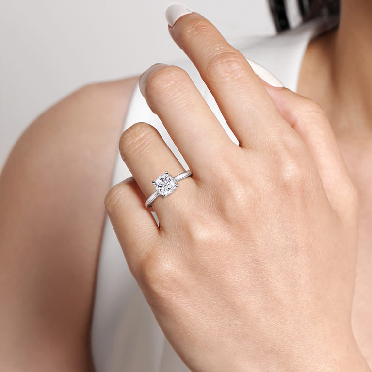 Ericka - 14K White Gold Cushion Cut Diamond Engagement Ring - 0.12 ct - Shot 6