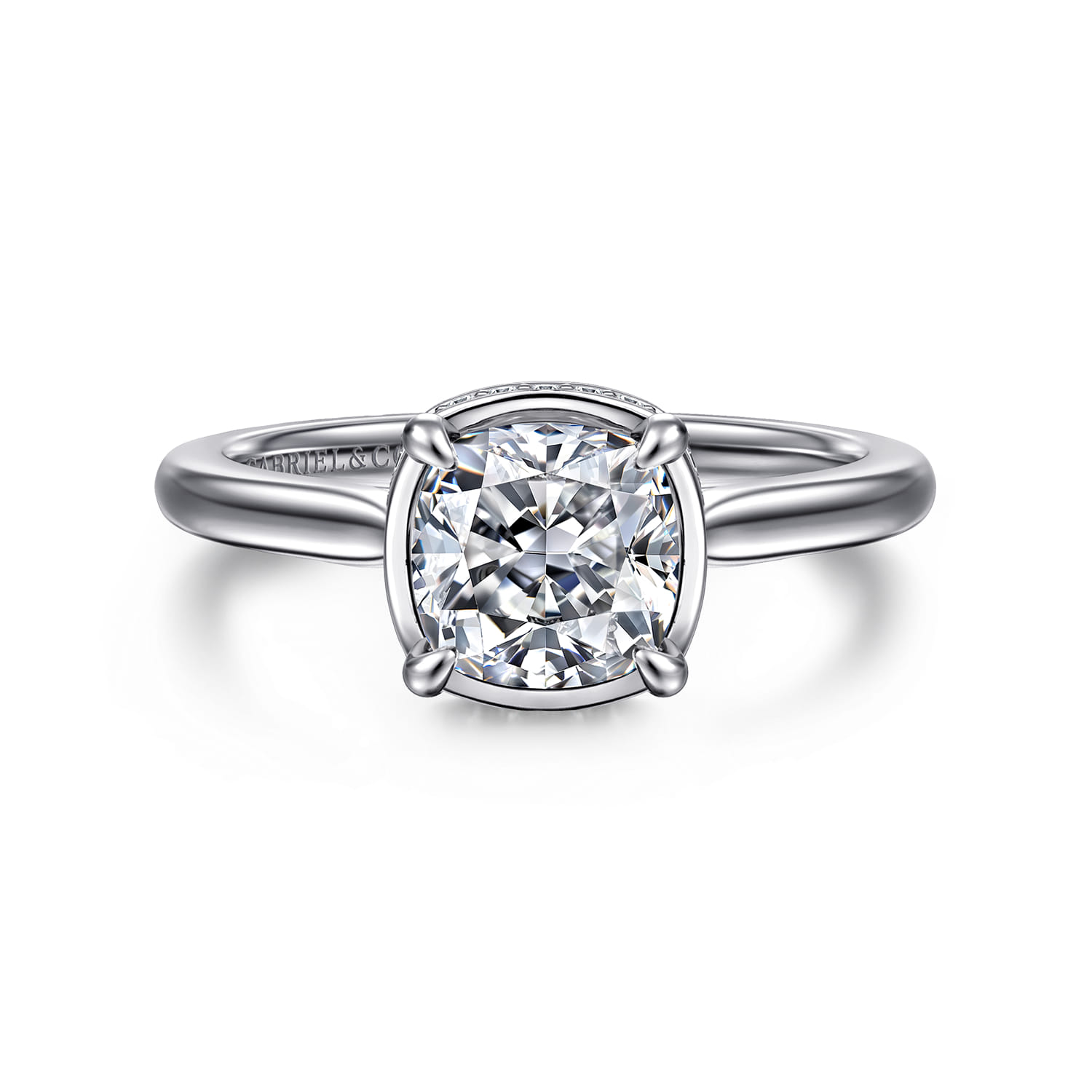 Reece - 14K White Gold Cushion Cut Bezel Prong Diamond Engagement Ring - 0.09 ct - Shot 1