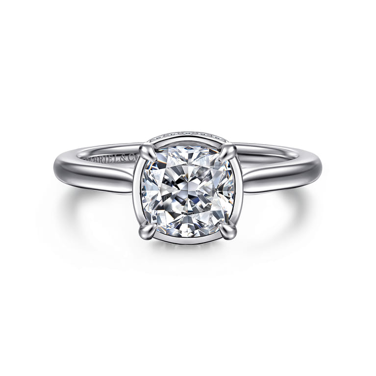 Reece - 14K White Gold Cushion Cut Bezel Prong Diamond Engagement Ring - 0.09 ct - Shot 1