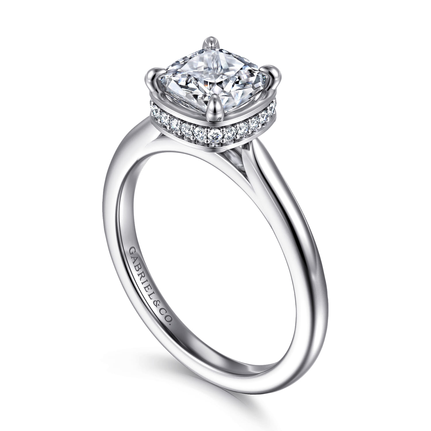 Reece - 14K White Gold Cushion Cut Bezel Prong Diamond Engagement Ring - 0.09 ct - Shot 3