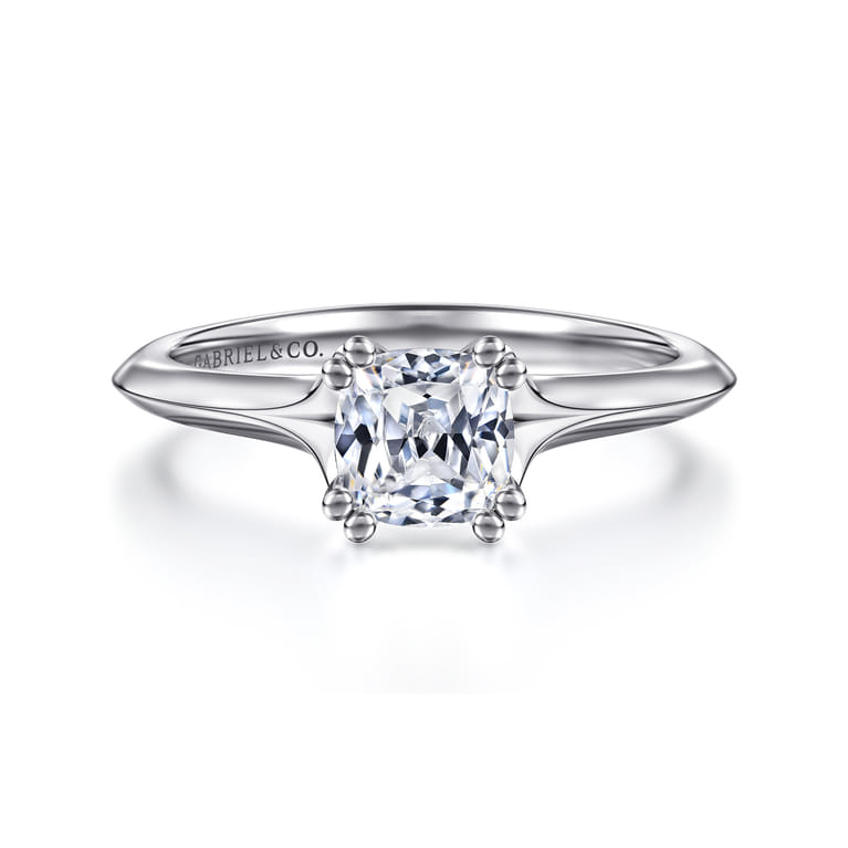 Ellis - 14K White Gold Cushion Cut Diamond Engagement Ring - Shot 1