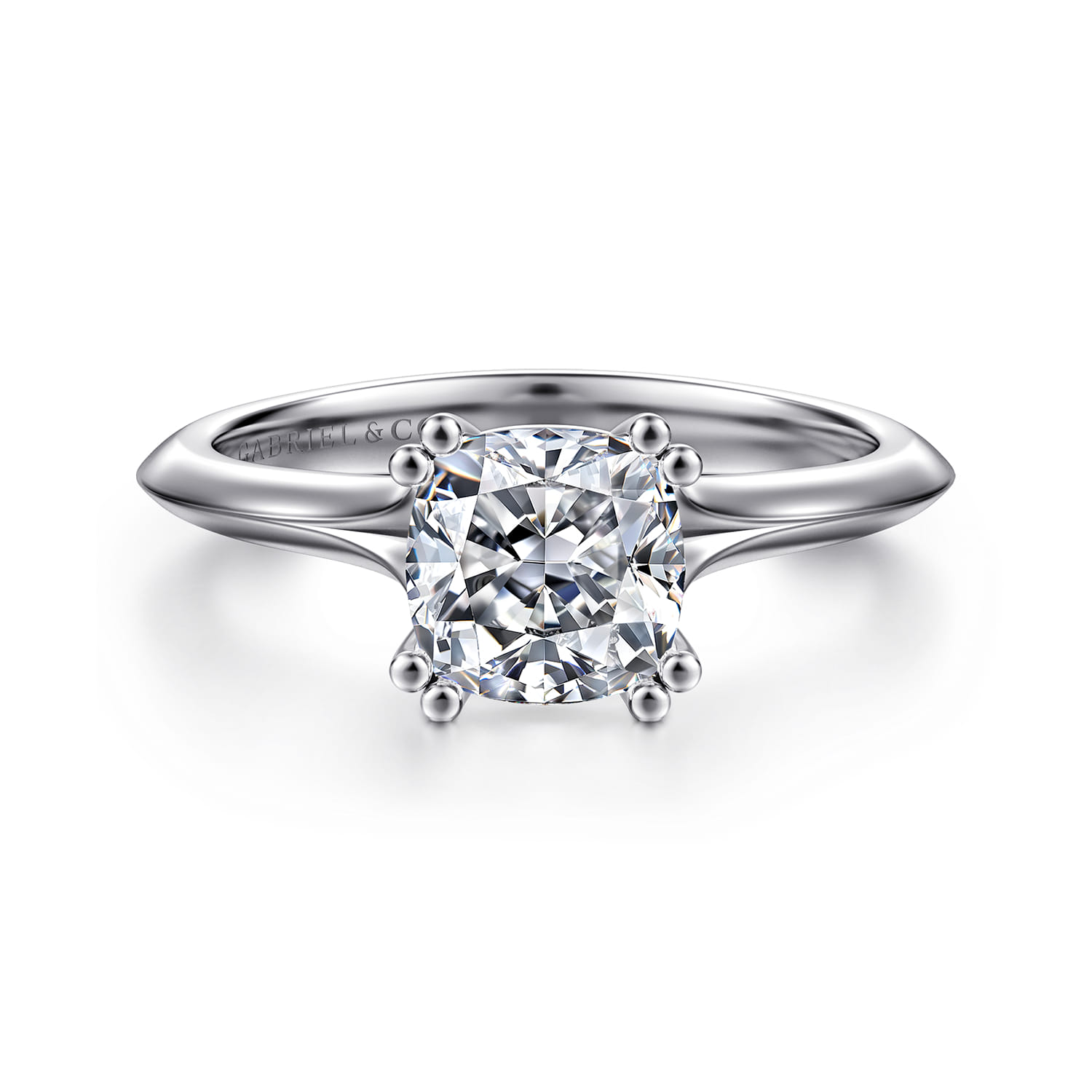 Ellis - 14K White Gold Cushion Cut Diamond Engagement Ring - Shot 1