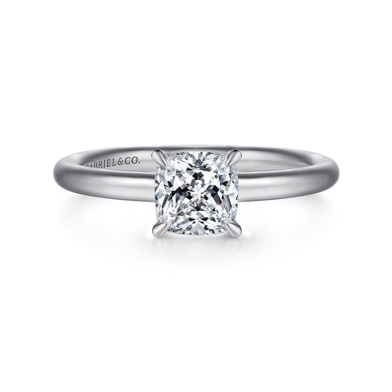 Lark - 14K White Gold Cushion Cut Solitaire Engagement Ring - Shot 1