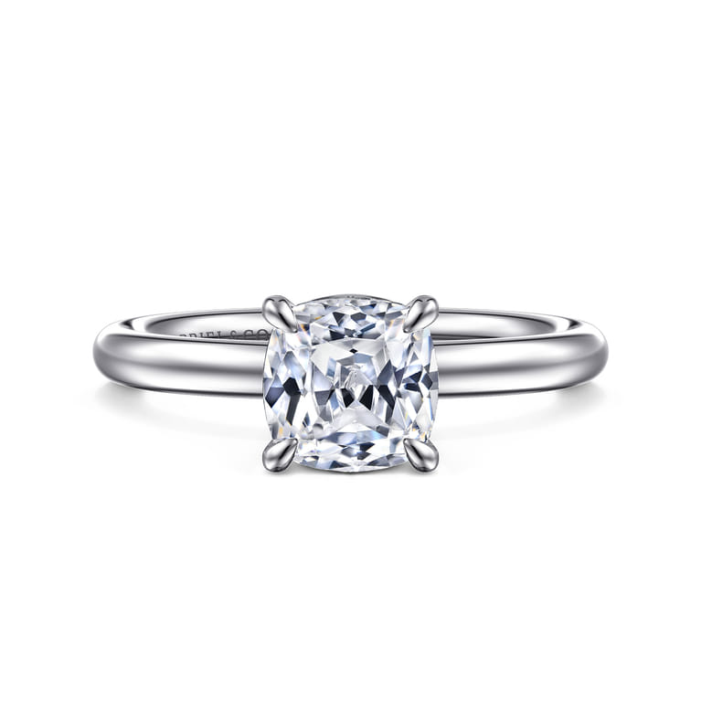 Lark - 14K White Gold Cushion Cut Solitaire Engagement Ring - Shot 1