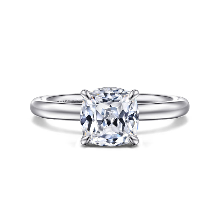 Lark - 14K White Gold Cushion Cut Solitaire Engagement Ring - Shot 1