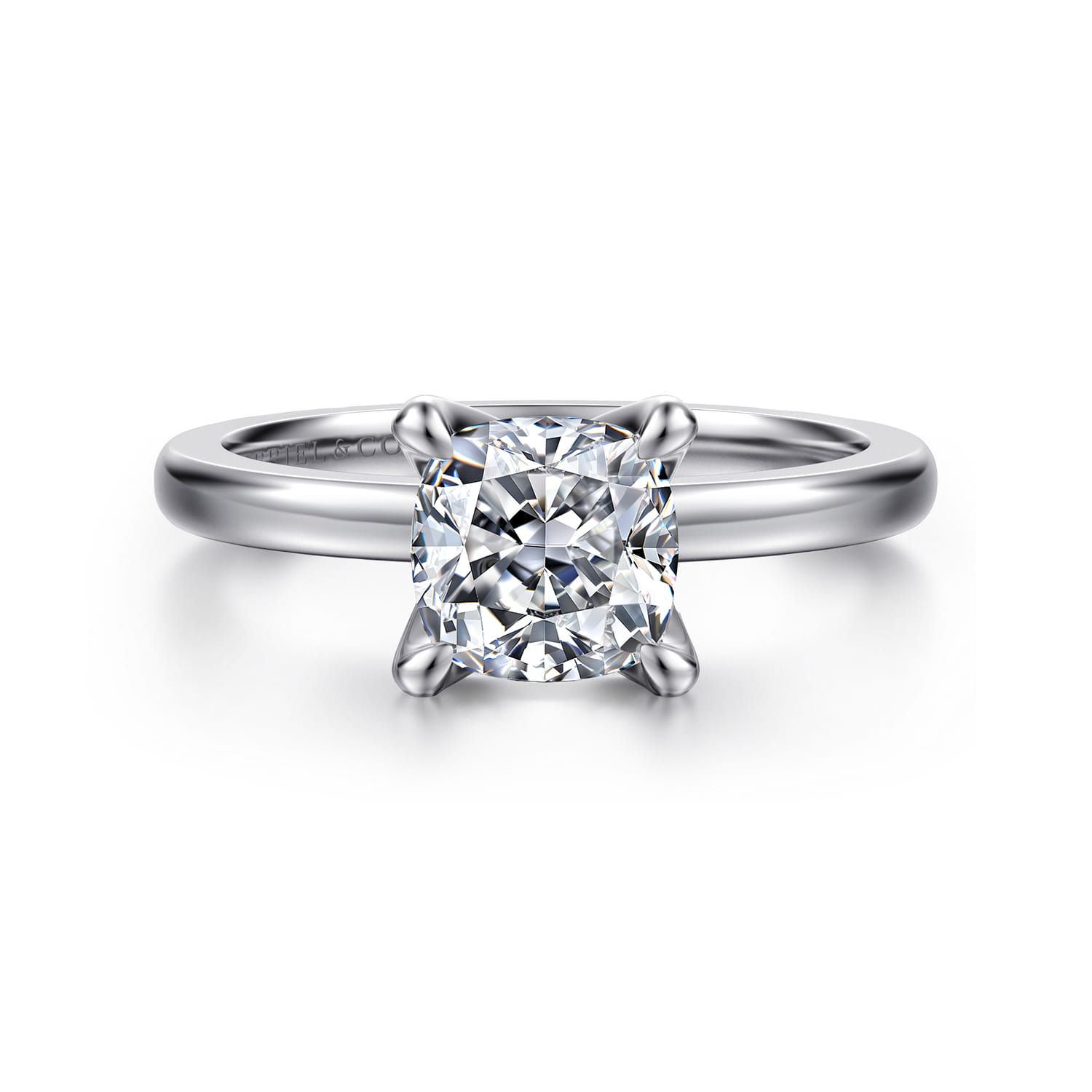 Emma - 14K White Gold Cushion Cut Solitaire Engagement Ring - Shot 1